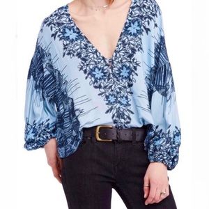 Free People Birds of a Feather Blue Floral Blouse | Size: SP